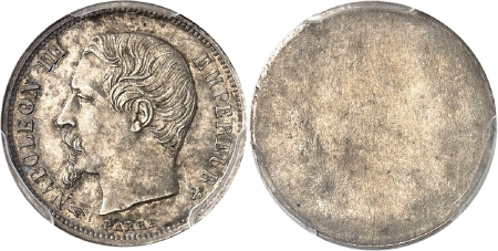 France. Napoléon III (1852-1870). Paire d'épreuves unifaces sur flan bruni en bronze argenté tranche lisse du 50 centimes - 1856 A Paris.