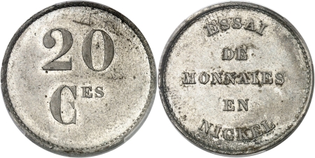 France. Napoléon III (1852-1870). Essai du 20 centimes en cupro-nickel - Non daté (1857).
