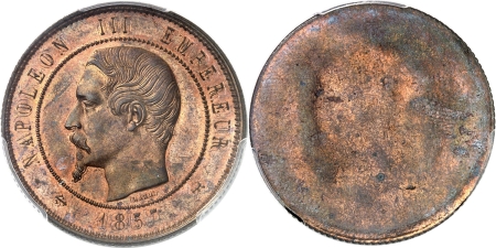 France. Napoléon III (1852-1870). Epreuve uniface en bronze de l'avers du 10 centimes - 1857 Rouen.