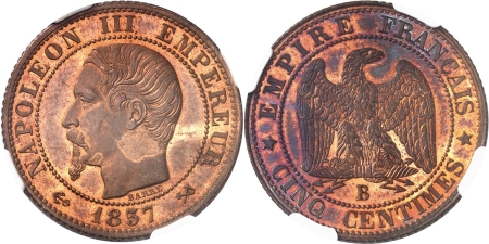 France. Napoléon III (1852-1870). Piéfort de la 5 centimes - 1857 B Rouen.