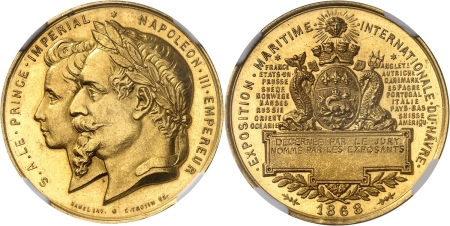 France. Napoléon III (1852-1870). Médaille en or de l'Exposition Maritime Internationale du Havre - 1868 - C.