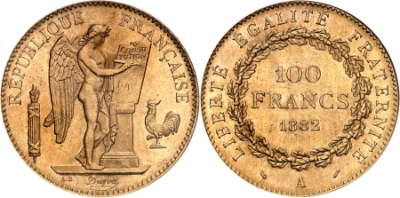 France. IIIème République (1871-1940) 100 francs or Génie - 1882 A Paris.