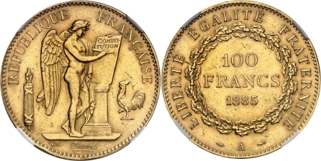 France. IIIème République (1871-1940) 100 francs or Génie - 1885 A Paris.