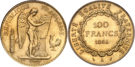 France. IIIème République (1871-1940) 100 francs or Génie - 1886 A Paris.