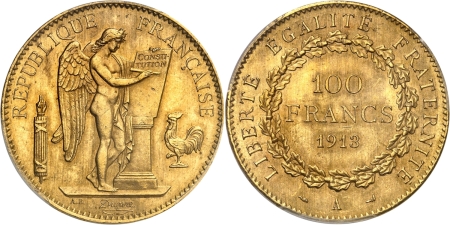France. IIIème République (1871-1940) 100 francs or Génie - 1913 A Paris.