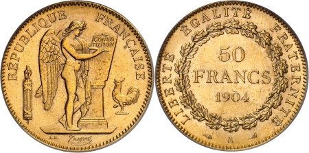 France. IIIème République (1871-1940) 50 francs or Génie - 1904 A Paris.
