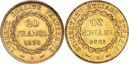 France. IIIème République (1871-1940) 20 francs or Génie - 1896 A Paris.