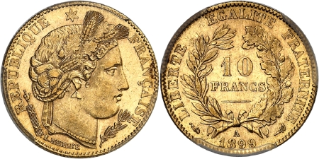 France. IIIème République (1871-1940) 10 francs or Cérès - 1899 A Paris.