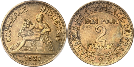 France. IIIe République (1871-1940). 2 francs Chambres de Commerce - 1927.