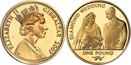 Gibraltar. Elisabeth II (1952 à nos jours). Epreuve sur flan bruni de la pound or - 2007.