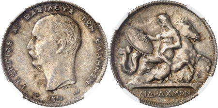 Grèce. Georges Ier (1863-1913). 2 drachmes - 1911 Paris.