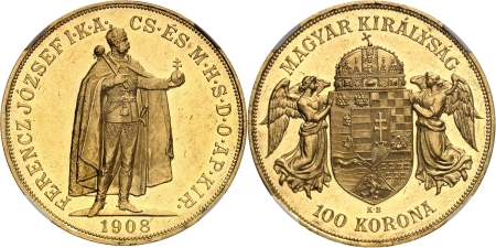 Hongrie. François-Joseph I (1848-1916). 100 couronnes or - 1908 KB Kremnitz.