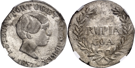 Indes Portugaises Pierre V (1853-1861). Roupie - 1857 Goa.