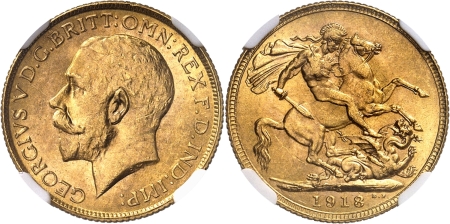 Inde. Georges V (1910-1936) Souverain or - 1918 I Inde.