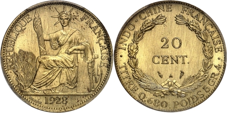 Indochine. Epreuve en laiton du 20 cent. argent - 1928 A Paris.
