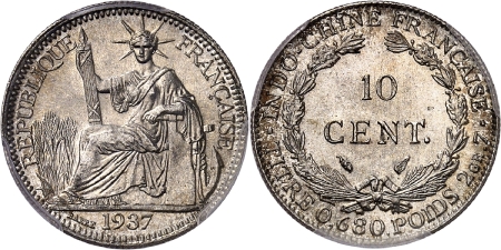 Indochine. 10 cent. - 1937 Paris.