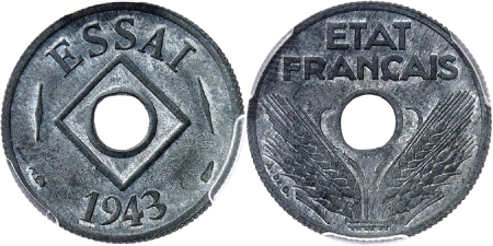 Indochine. Essai en zinc du 10 centimes (module) - 1943.