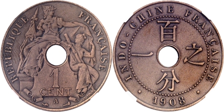 Indochine. Piéfort sur flan mat du 1 cent. - 1908 A Paris. 