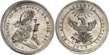 Italie - Sicile Charles III (1720-1733). Once de 30 tari - 1733 CP SM Palerme.