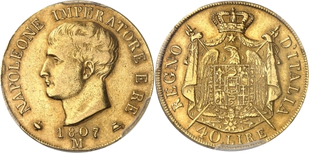 Italie - Lombardie Napoléon Ier (1805-1814) 40 lires or - 1807 M Milan.