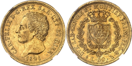 Italie - Sardaigne Charles-Félix (1821-1831) 80 lires or - 1828 L Turin.