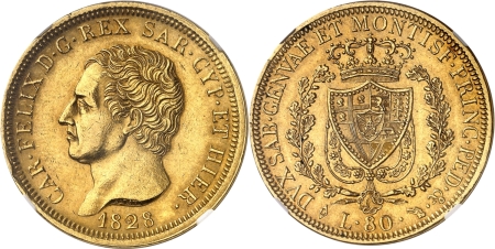 Italie - Sardaigne Charles-Félix (1821-1831) 80 lires or - 1828 L Turin.