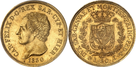 Italie - Sardaigne Charles-Félix (1821-1831) 80 lires or - 1830 P Gênes.