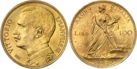 Italie. Victor-Emmanuel III (1900-1946) 100 lires or - 1912 R Rome.