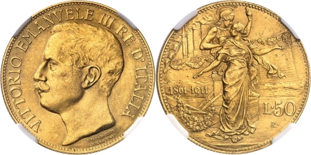 Italie. Victor-Emmanuel III (1900-1946) 50 lires or - 1911 R Rome.