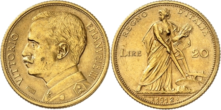 Italie. Victor-Emmanuel III (1900-1946) 20 lires or - 1912 R Rome.
