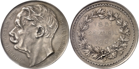 Luxembourg. Adolphe (1890-1905). Epreuve en argent sur flan mat du 5 francs (module) - 1901.
