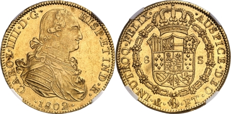 Mexique. Charles IV (1788-1808). 8 escudos or - 1802 Mo FT Mexico.