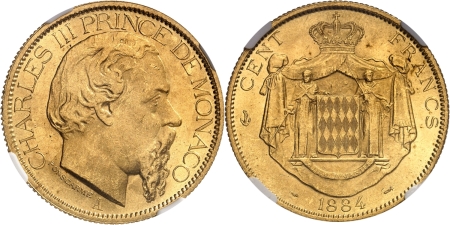 Monaco. Charles III (1856-1889). 100 francs or - 1884 A Paris.