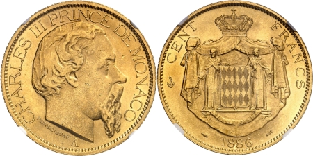 Monaco. Charles III (1856-1889). 100 francs or - 1886 A.