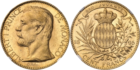 Monaco. Albert Ier (1889-1922). 100 francs or - 1895 A Paris.