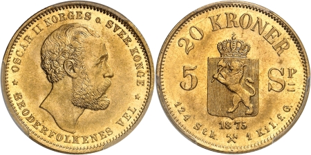 Norvège. Oscar II (1872-1905). 20 couronnes or - 1875.