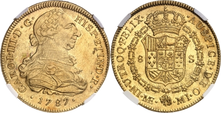 Pérou. Charles III (1759-1788). 8 escudos or - 1787 MI Lima.