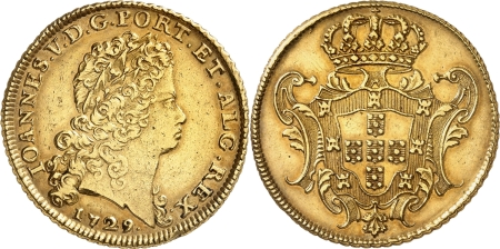 Portugal. Jean V (1706-1750). 12.800 reis or - 1729 Lisbonne.
