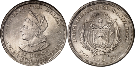 Salvador. République caféière (1876-1931) Peso - 1914 CAM Philadelphie.