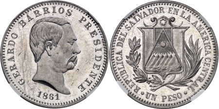Salvador. Autoritarisme militaire (1931-1979). Epreuve sur flan bruni en aluminium du peso argent - 1861 (1971).
