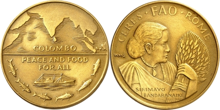 Sri-Lanka. République démocratique socialiste (1972 à nos jours). Médaille en or de la FAO - Non daté (1979).