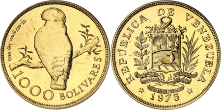 Venezuela. République (1823 à nos jours) 1000 bolivares or - 1975 Londres.