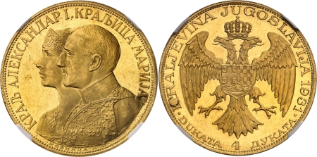 Yougoslavie. Alexandre Ier (1921-1934). 4 ducats or - 1931.