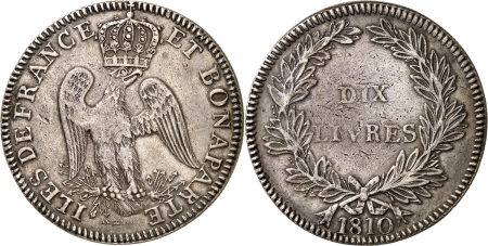 Maurice et Réunion - Iles de France et Bonaparte Napoléon Ier (1804-1814). 10 livres « Piastre Decaen » - 1810 Port-Louis.