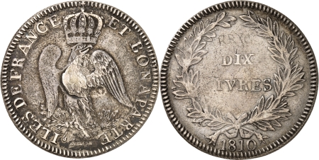 Maurice et Réunion - Iles de France et Bonaparte Napoléon Ier (1804-1814). 10 livres « Piastre Decaen » - 1810 Port-Louis.