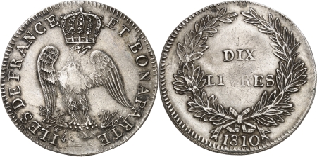 Maurice et Réunion - Iles de France et Bonaparte Napoléon Ier (1804-1814). 10 livres « Piastre Decaen » - 1810 Port-Louis.