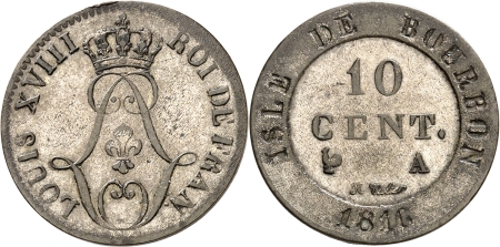 Iles de Bourbon (Réunion) Louis XVIII (1814-1820). 10 cent. - 1816 A Paris.