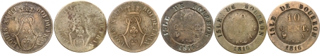 Iles de Bourbon (Réunion) Louis XVIII (1814-1824). Trois exemplaires du 10 cent. - 1816 A Paris.