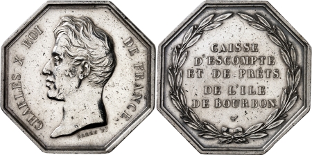 Iles de Bourbon (Réunion) Charles X (1824-1830). Caisse d’Escompte et de Prêts. Jeton en argent - Non daté. 