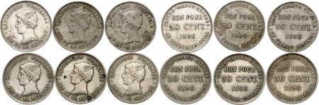 Réunion. Six exemplaires du 50 centimes - 1896.